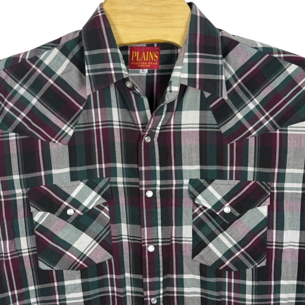 PLAINS Western Wear Plaid Pearl Snap Long Sleeve Shirt Size L